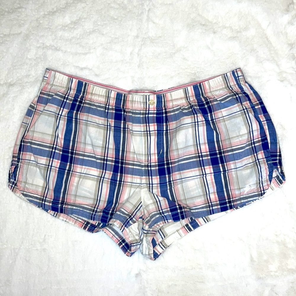 Aerie Pink + Grey + Blue Plaid Boxer Shorts - X-Small